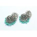 925 sterling silver jhumki earring green Turquoise Beads uncut zircon stone